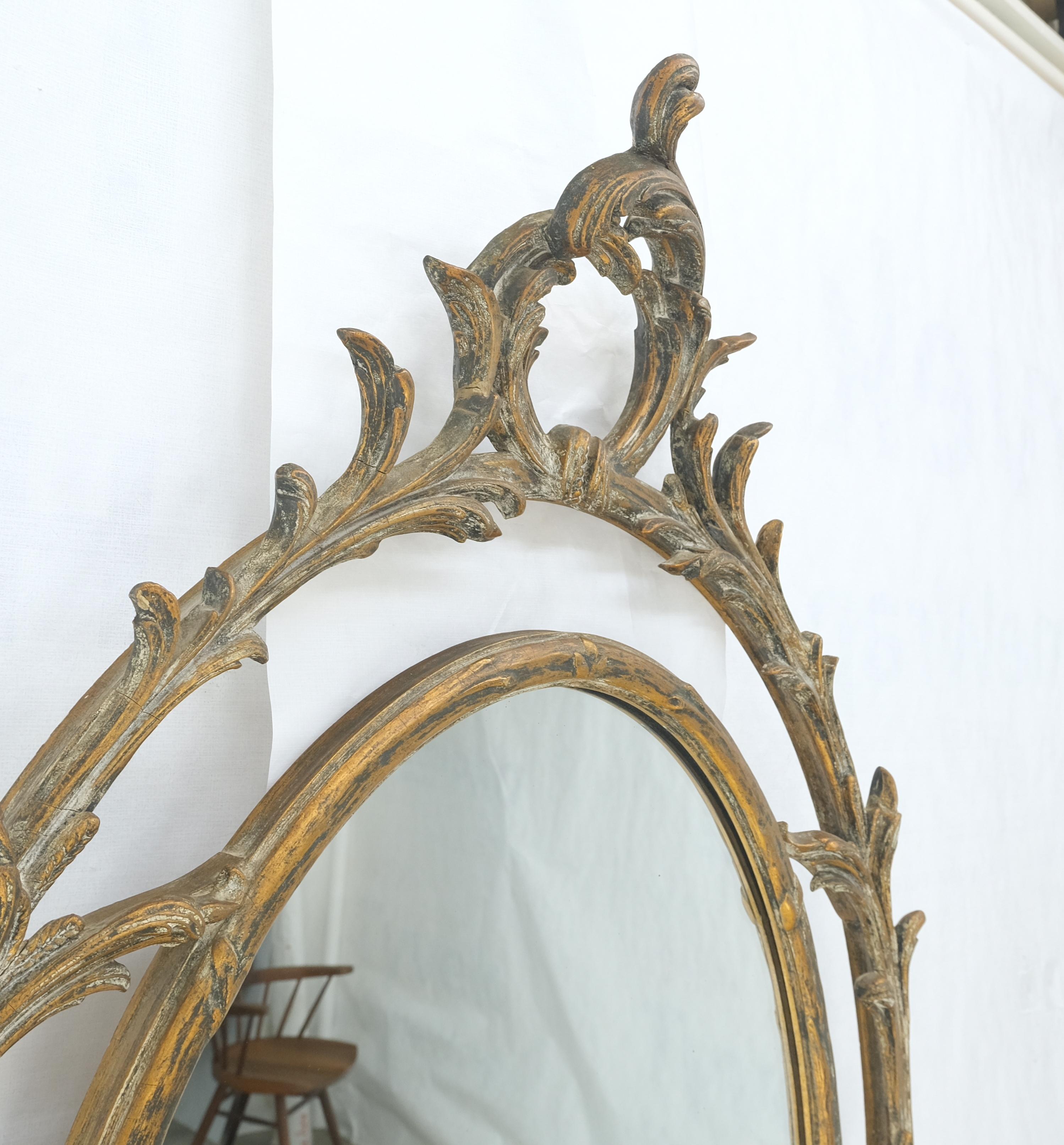 Gesso Pierced Wood Gold Leaf Frame Oval Round Rococo Wall Mirror c1920s MINT! For Sale 2