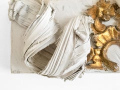 Gesso Sculpted Canvas with a Gilded Tuscan Fragment and Fluorite Crystals