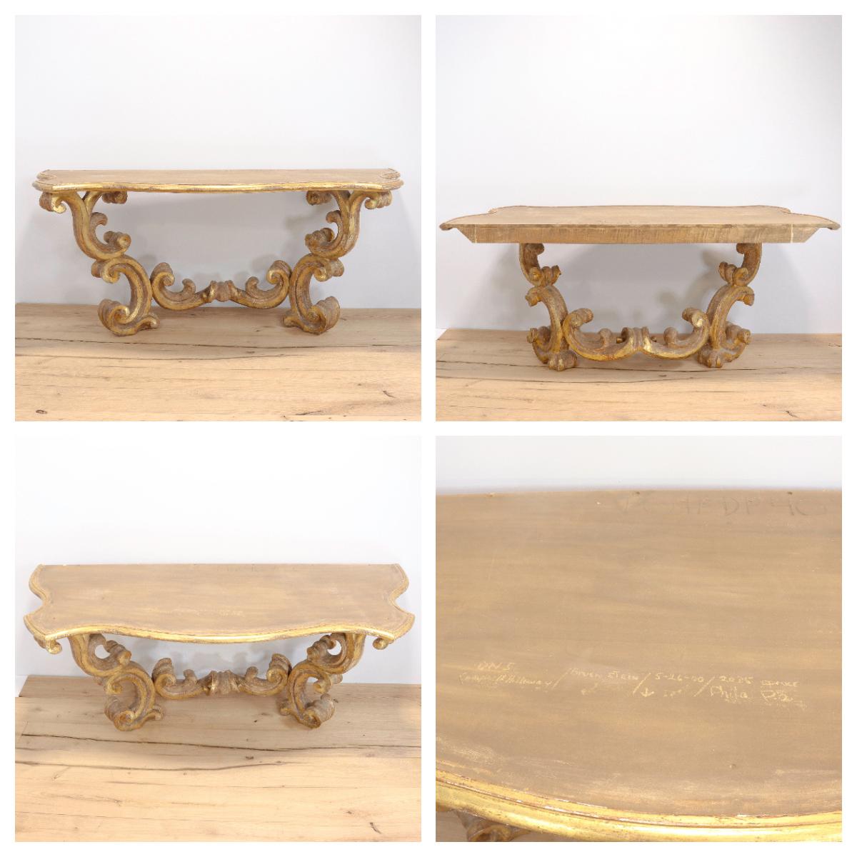 Gessoed & Gilt Rococo / Louis XV Style Demilune Console Table with Limestone For Sale 3