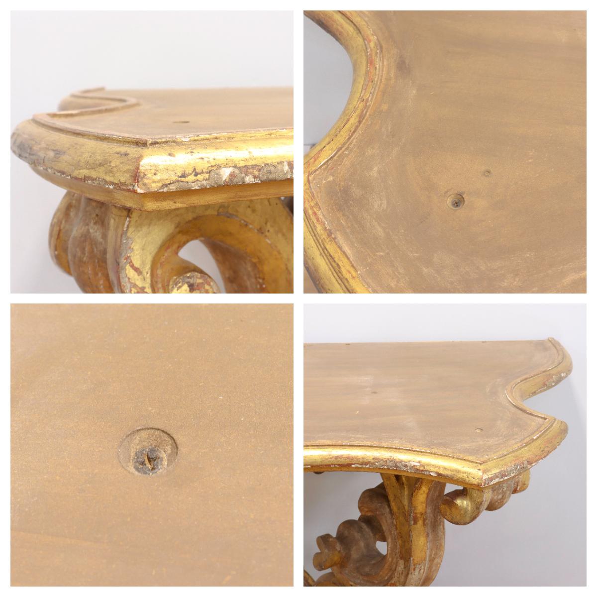 Gessoed & Gilt Rococo / Louis XV Style Demilune Console Table with Limestone For Sale 9