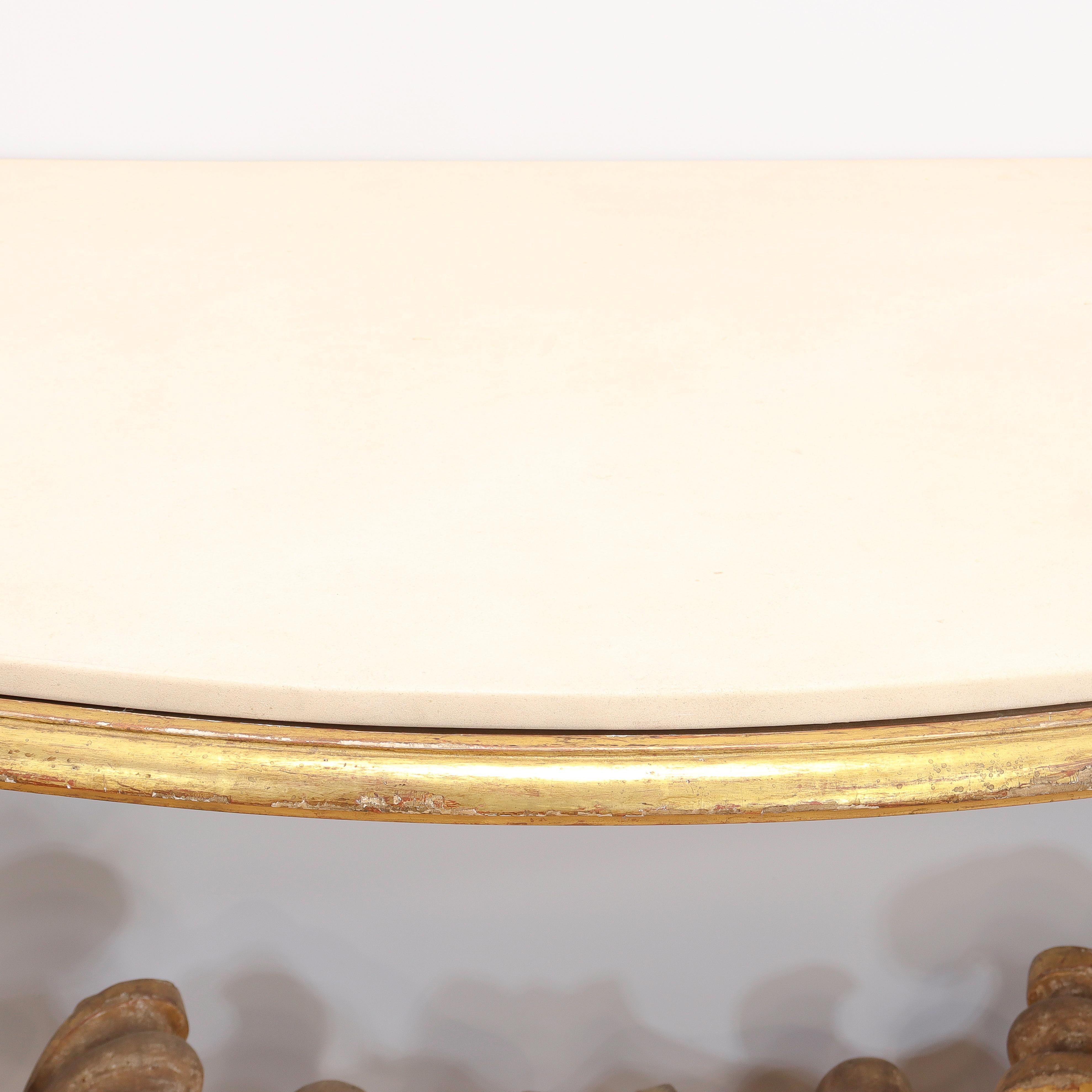 20th Century Gessoed & Gilt Rococo / Louis XV Style Demilune Console Table with Limestone For Sale