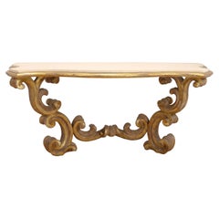 Tavolino da salotto in stile rococò / Luigi XV, gesso e dorato, con pietra calcarea
