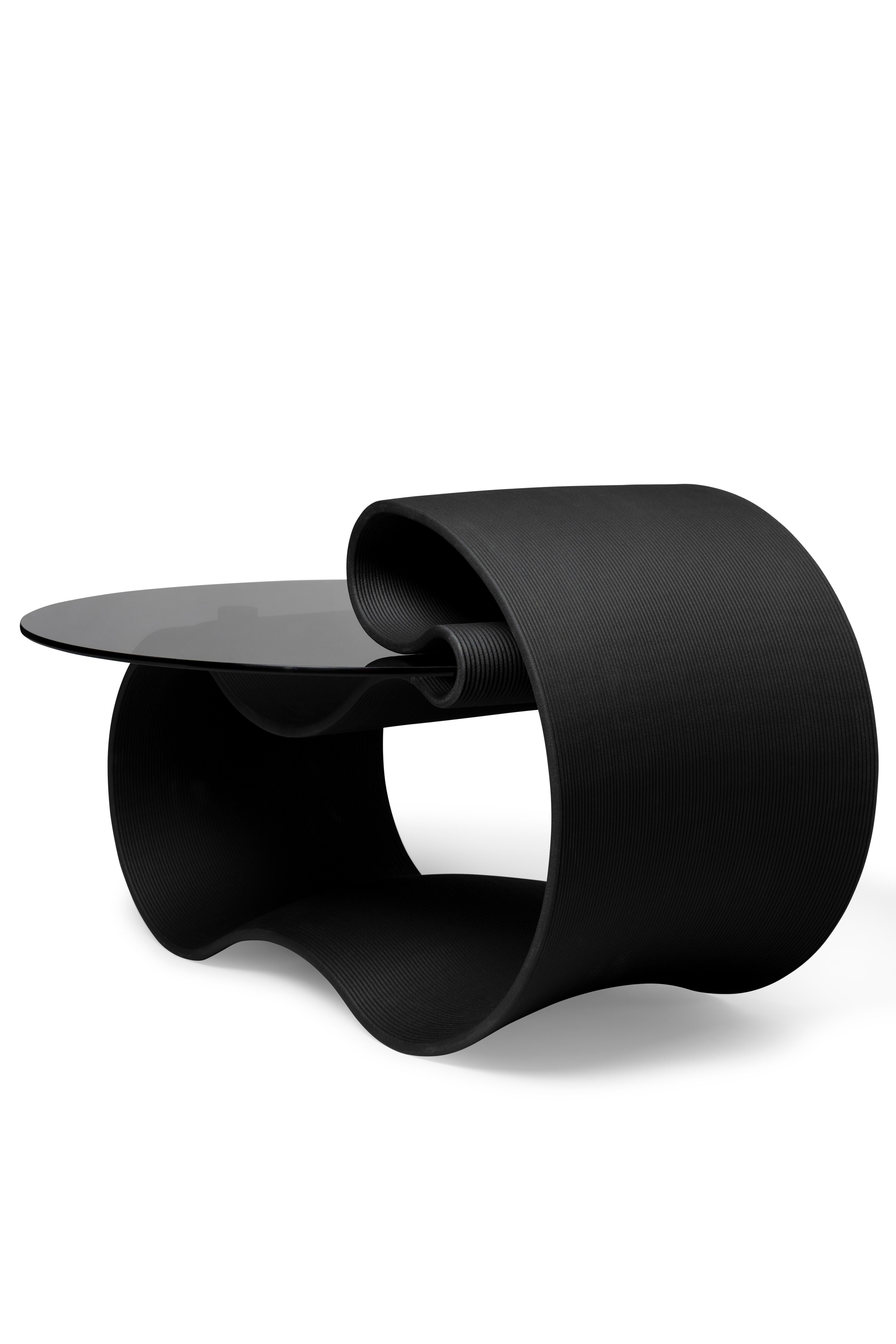 Yet another 3D printed marvel from the ingenious mind of Jurij Rahimkulov – The Gestalt Coffee Table. 
Paired with a 8 mm thick clear glass top this piece can hold its own but alongside our Reform Chair it really shines. 
The base is made from