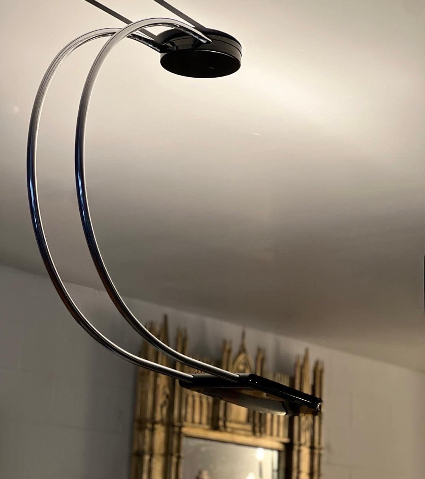 Gorgeous “Gesto” ceiling lamp by Bruno Gecchelin for Skipper. Black hood and chromed tubular body. This lamp is a real eye catcher for any interior.
