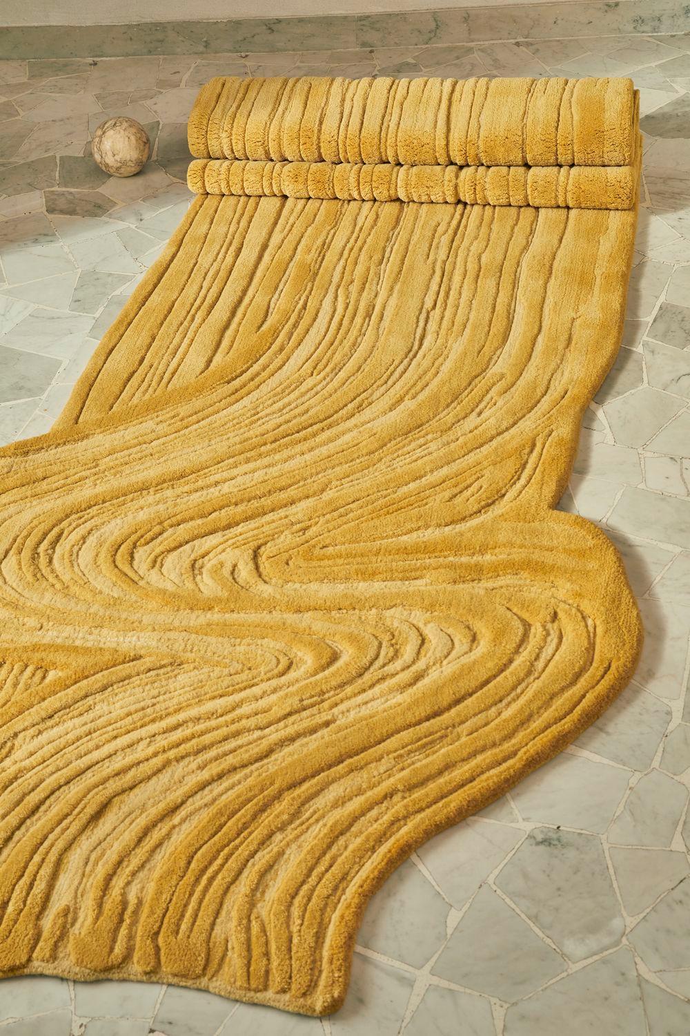Contemporary Gesture cc-tapis Stroke Runner Handmade Yellow Rug in Wool by Sabine Marcelis For Sale