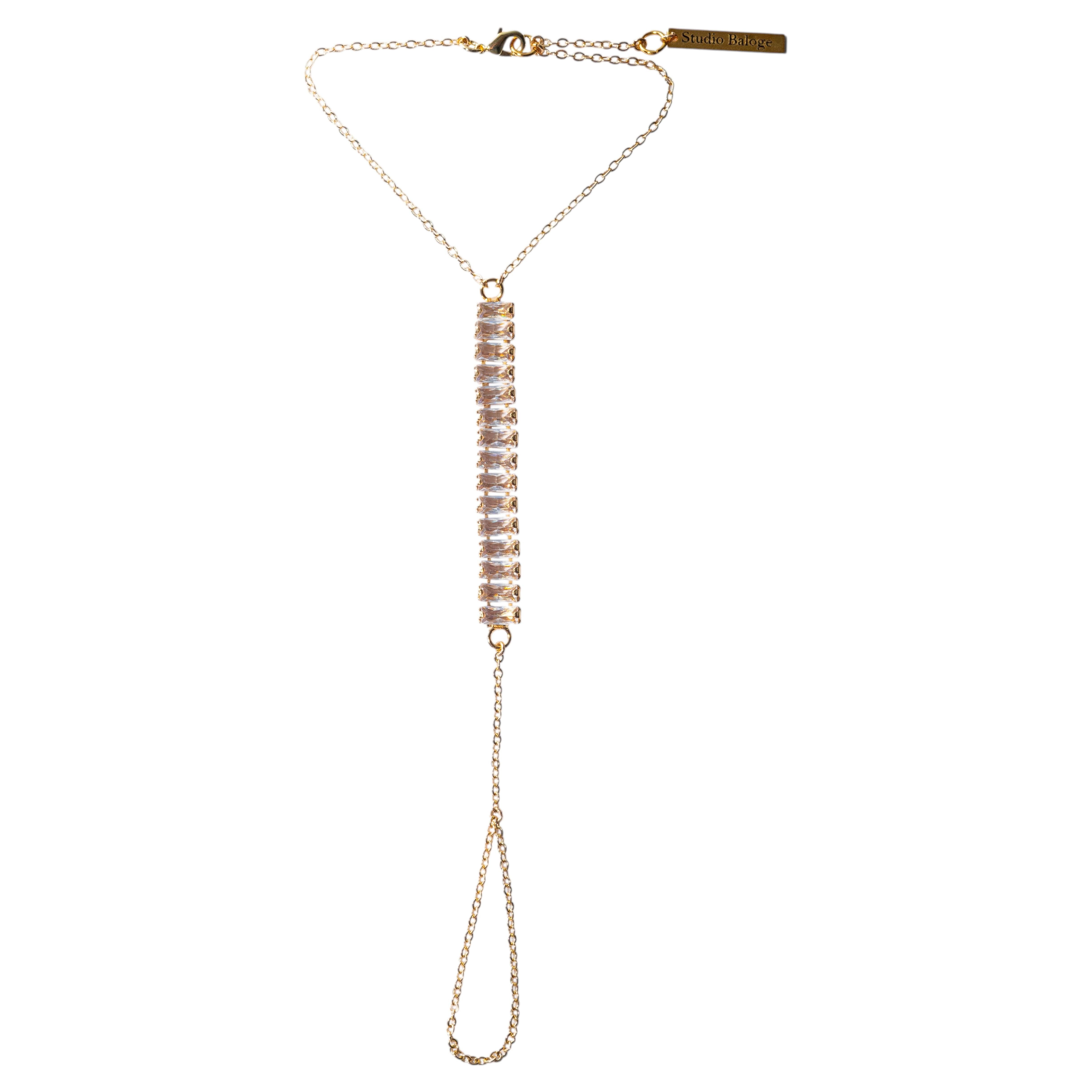Gesture 14K Gold-Filled Crystal Bar Hand Chain with Finger Loop