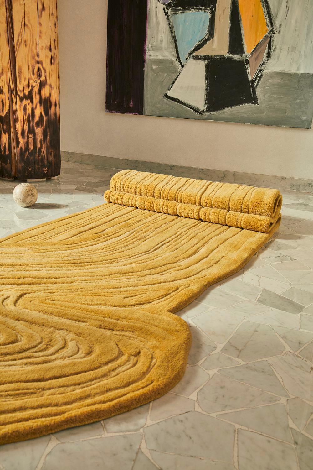 Gesture cc-tapis Stroke Runner Handmade Yellow Rug in Wool by Sabine Marcelis In New Condition For Sale In Brooklyn, NY