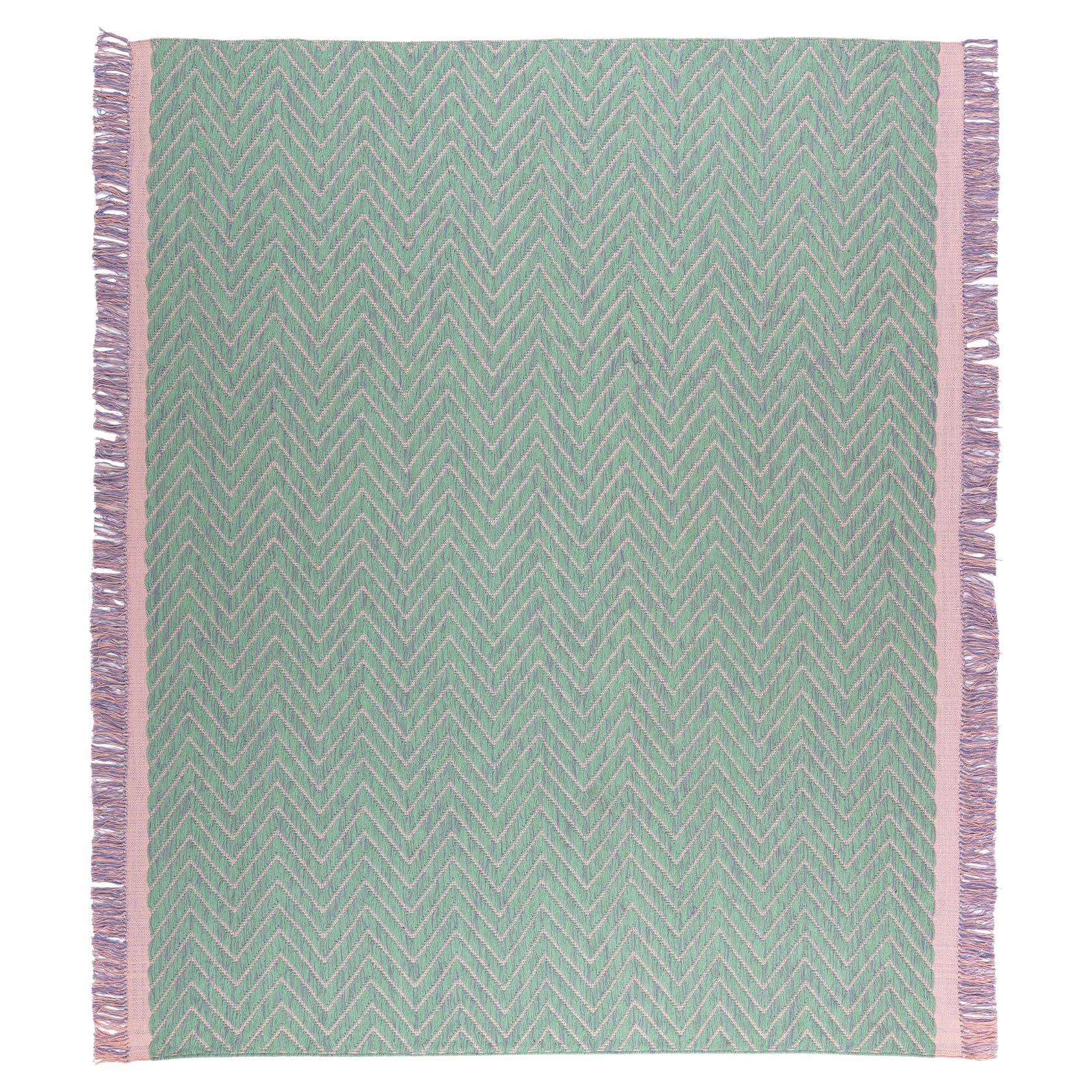 Gesture cc-tapis Cultivate Chevron Mint Rug in Himalayan Wool by Yuri Himuro For Sale