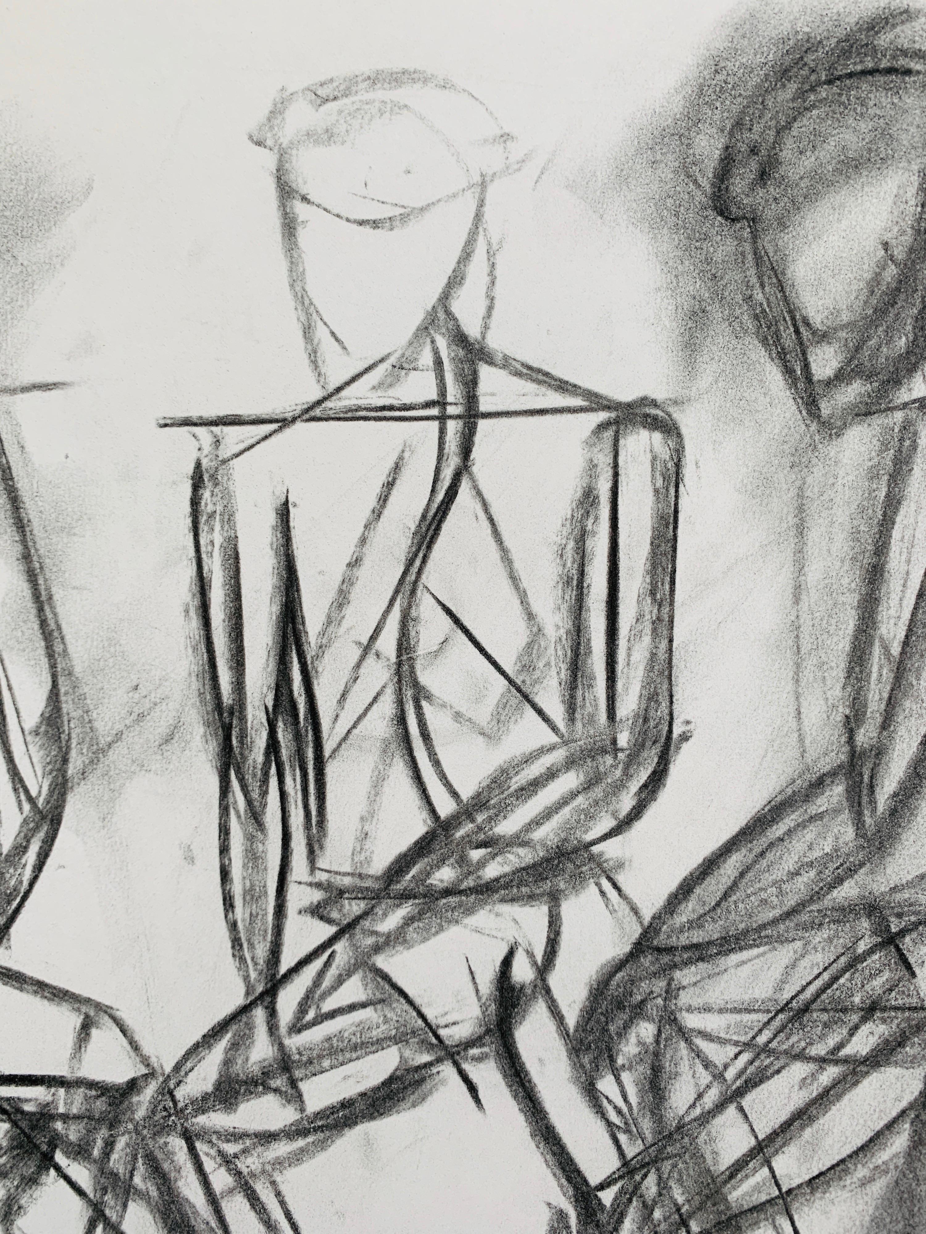 Hand-Crafted 'Gesture Study 3' Charcoal on Paper by Tania Cruz, 2018 For Sale