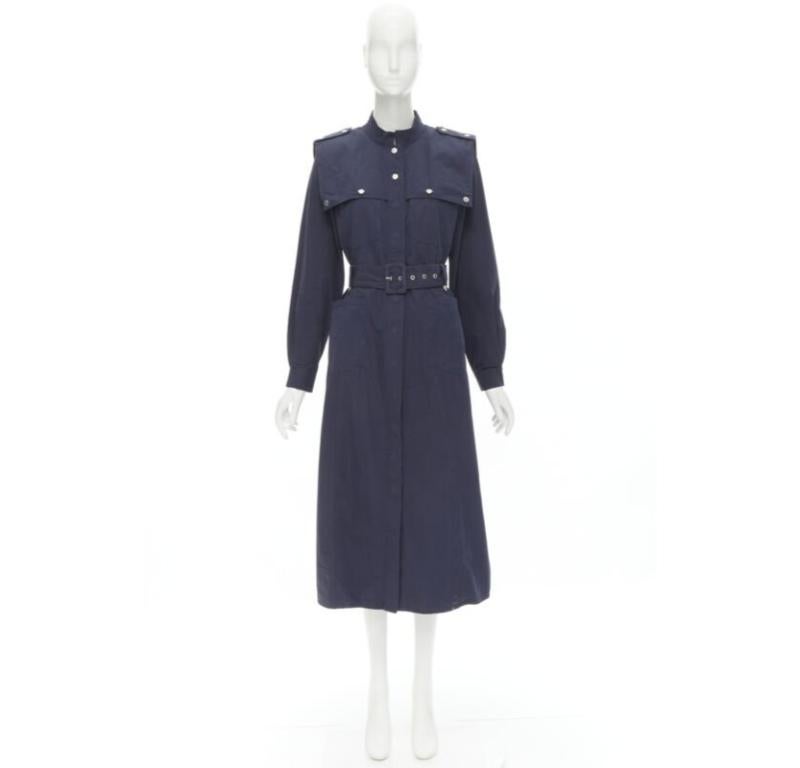 GESTUZ FlaviaGZ Sky Captain navy blue silver stud button belted dress FR36 S For Sale 6