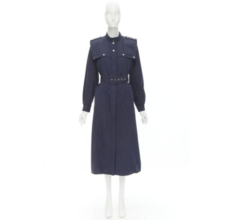 GESTUZ FlaviaGZ Sky Captain navy blue silver stud button belted dress FR36  S For Sale at 1stDibs