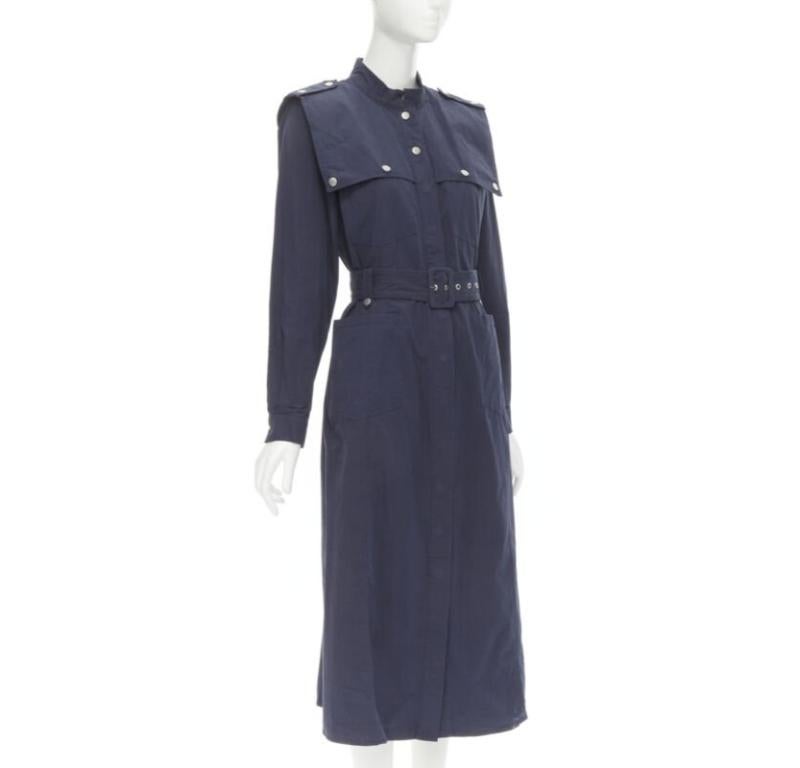 Black GESTUZ FlaviaGZ Sky Captain navy blue silver stud button belted dress FR36 S For Sale