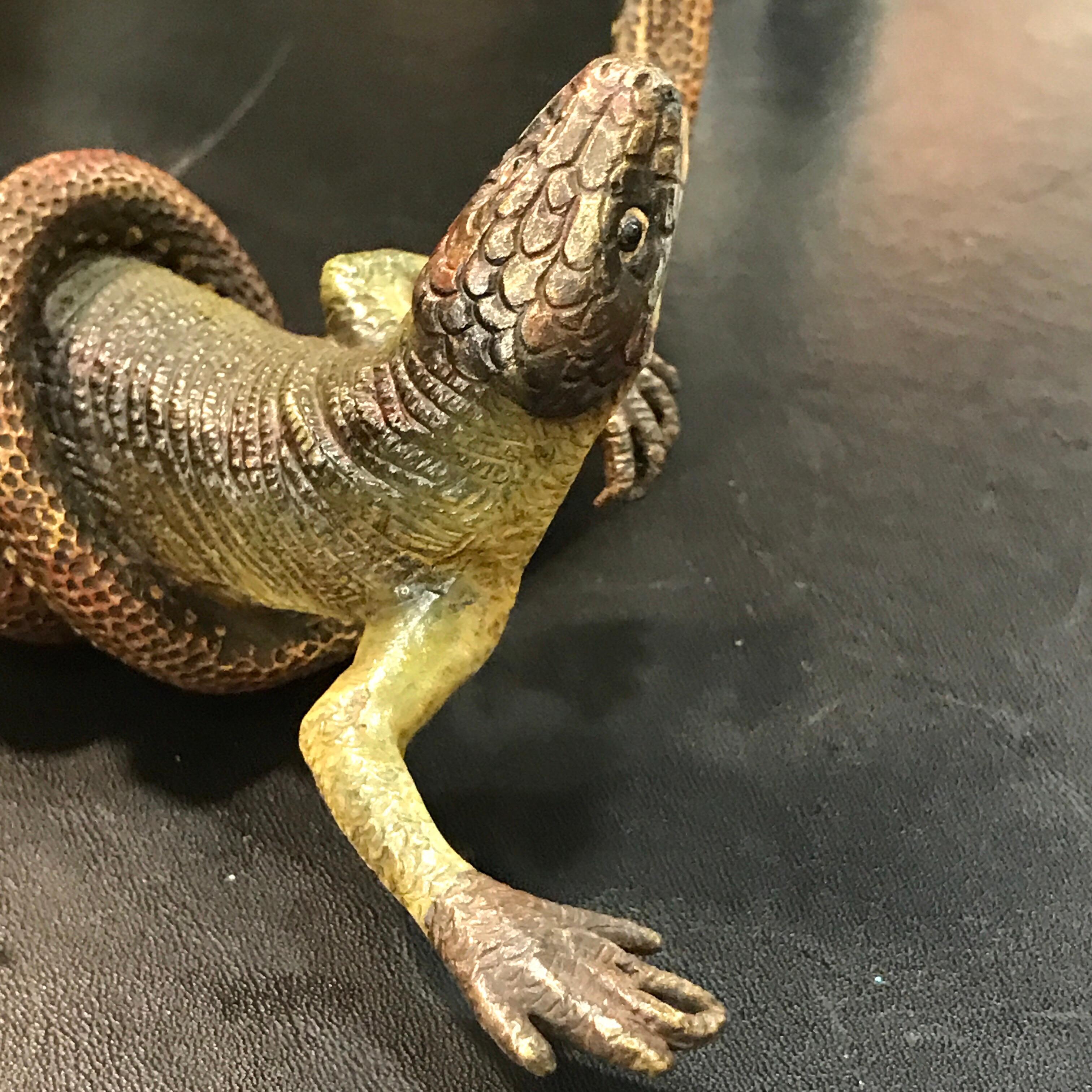 Austrian Gestuz Viennese Cold Painted Bronze Lizard and Snake Confrontation Sculpture