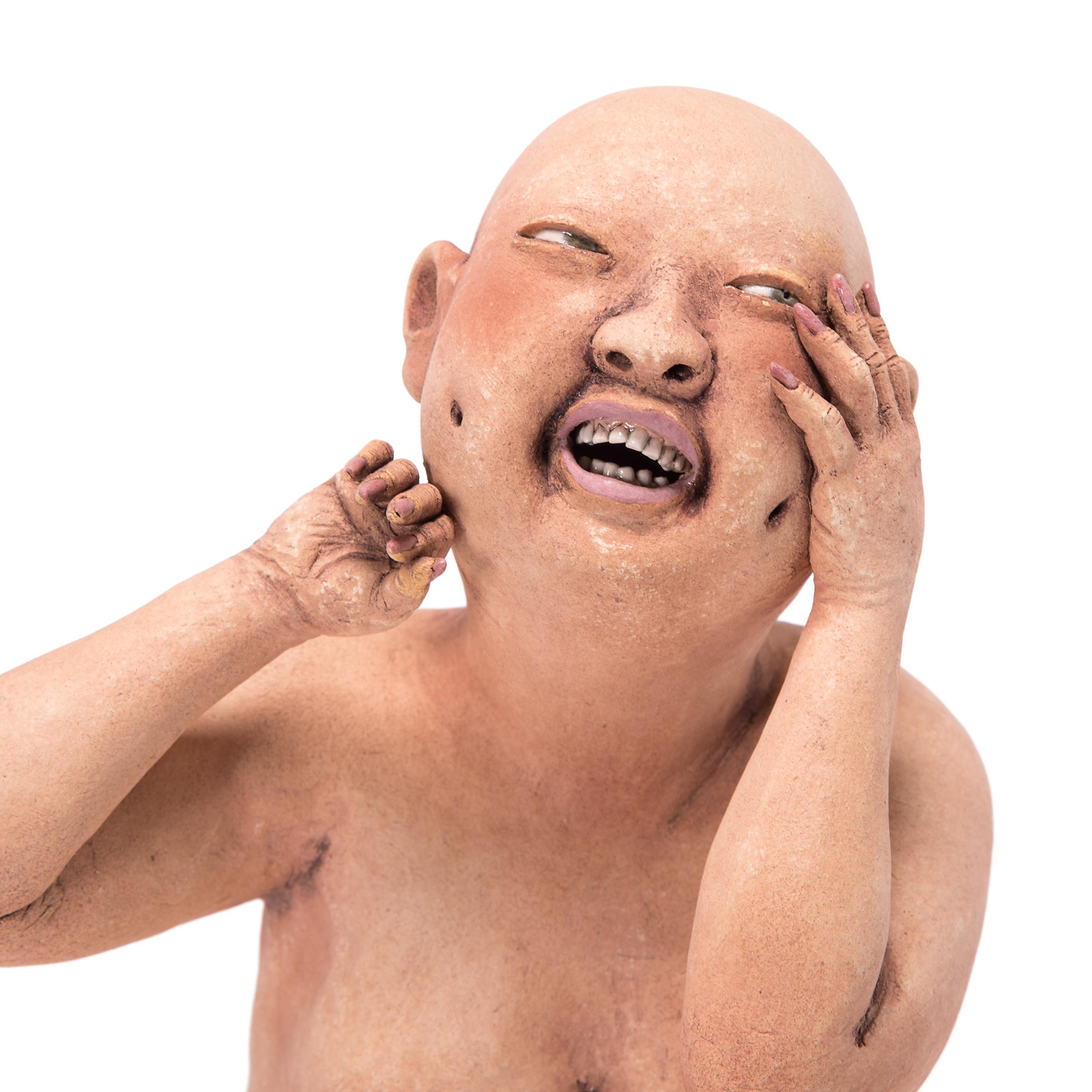 Bald and chunky, Esther Shimazu’s quirky clay figures are unabashedly naked and delightfully indulgent. Drawing up on her Japanese ancestry and experience living in a laid-back Asian community in Hawaii, the artist imbues her figures with a