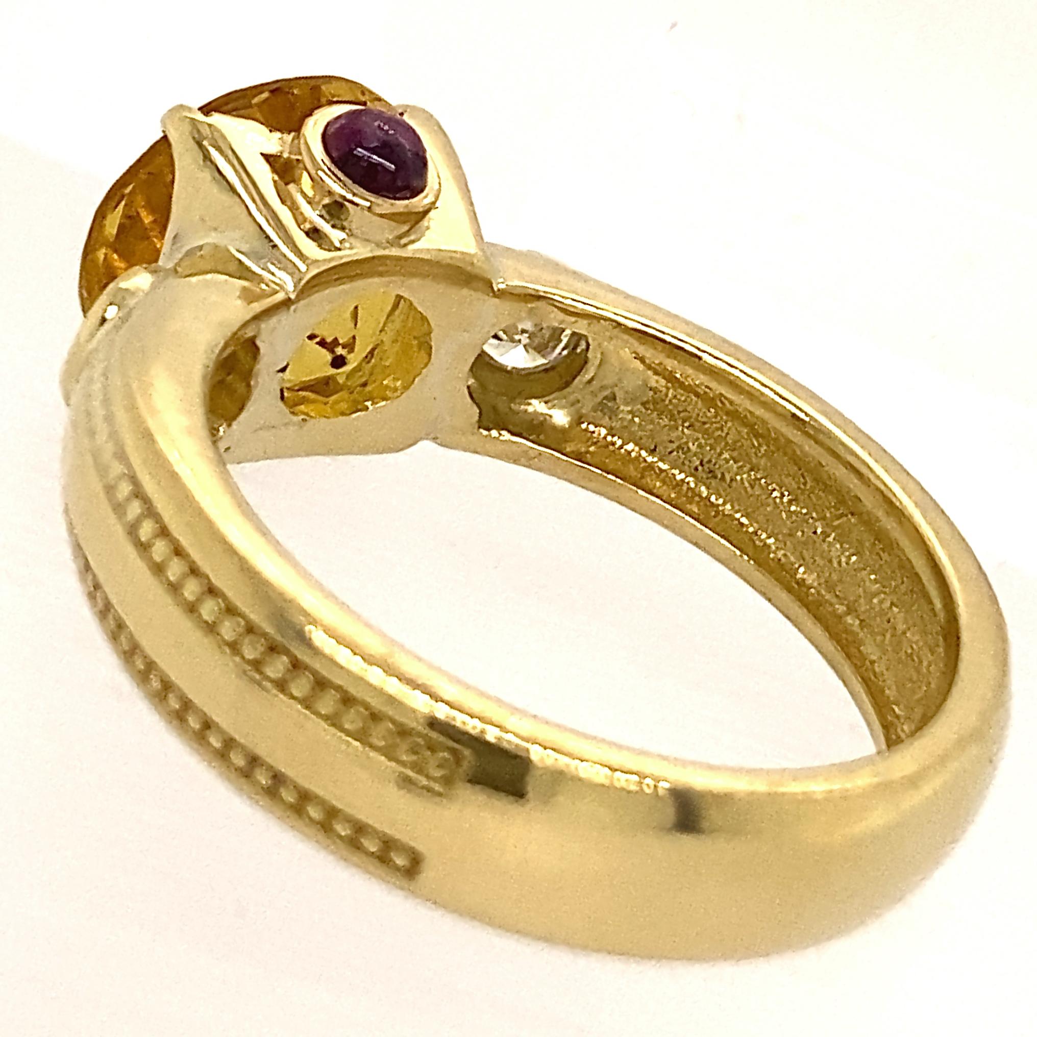 Byzantine-Inspired 18K Gold Ring with Heliodor, Diamonds & Ruby in 18 Karat Gold 4