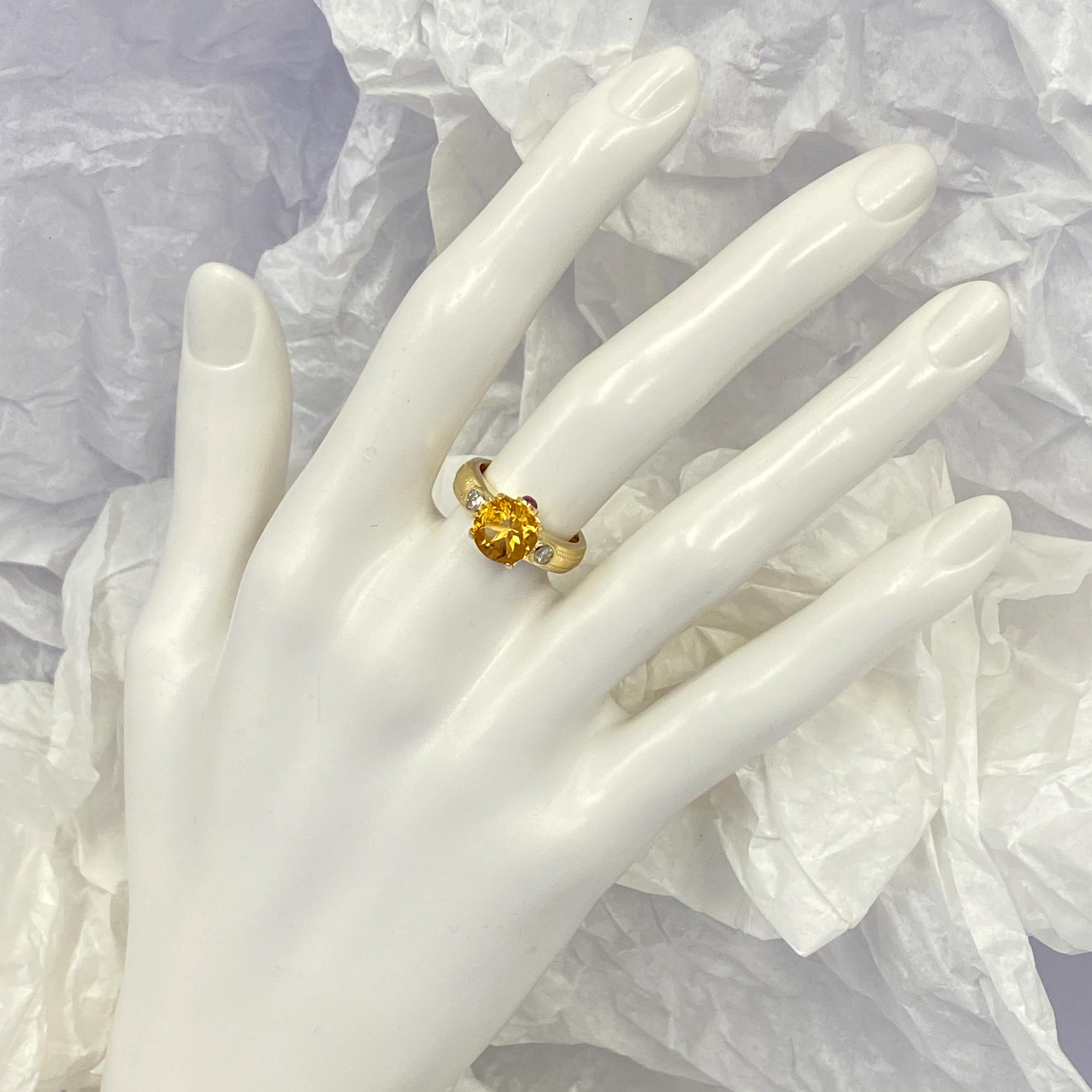 Women's or Men's Byzantine-Inspired 18K Gold Ring with Heliodor, Diamonds & Ruby in 18 Karat Gold