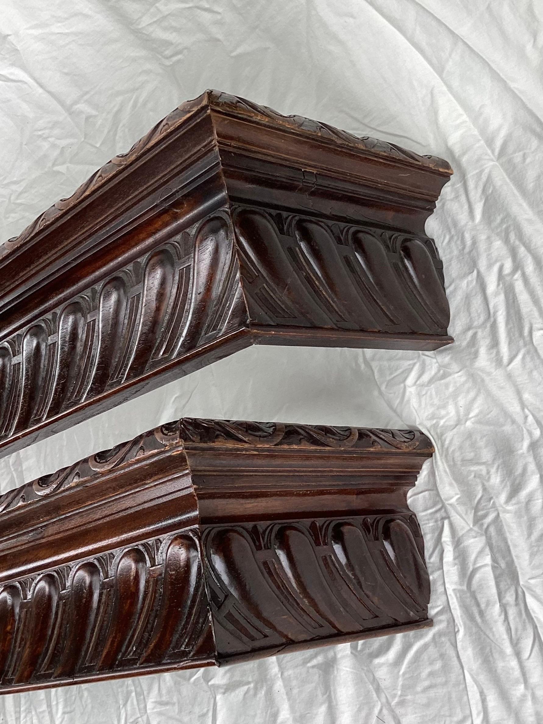 Get Pair of Carved Wood Window Cornices or Window Valances In Good Condition For Sale In Lambertville, NJ