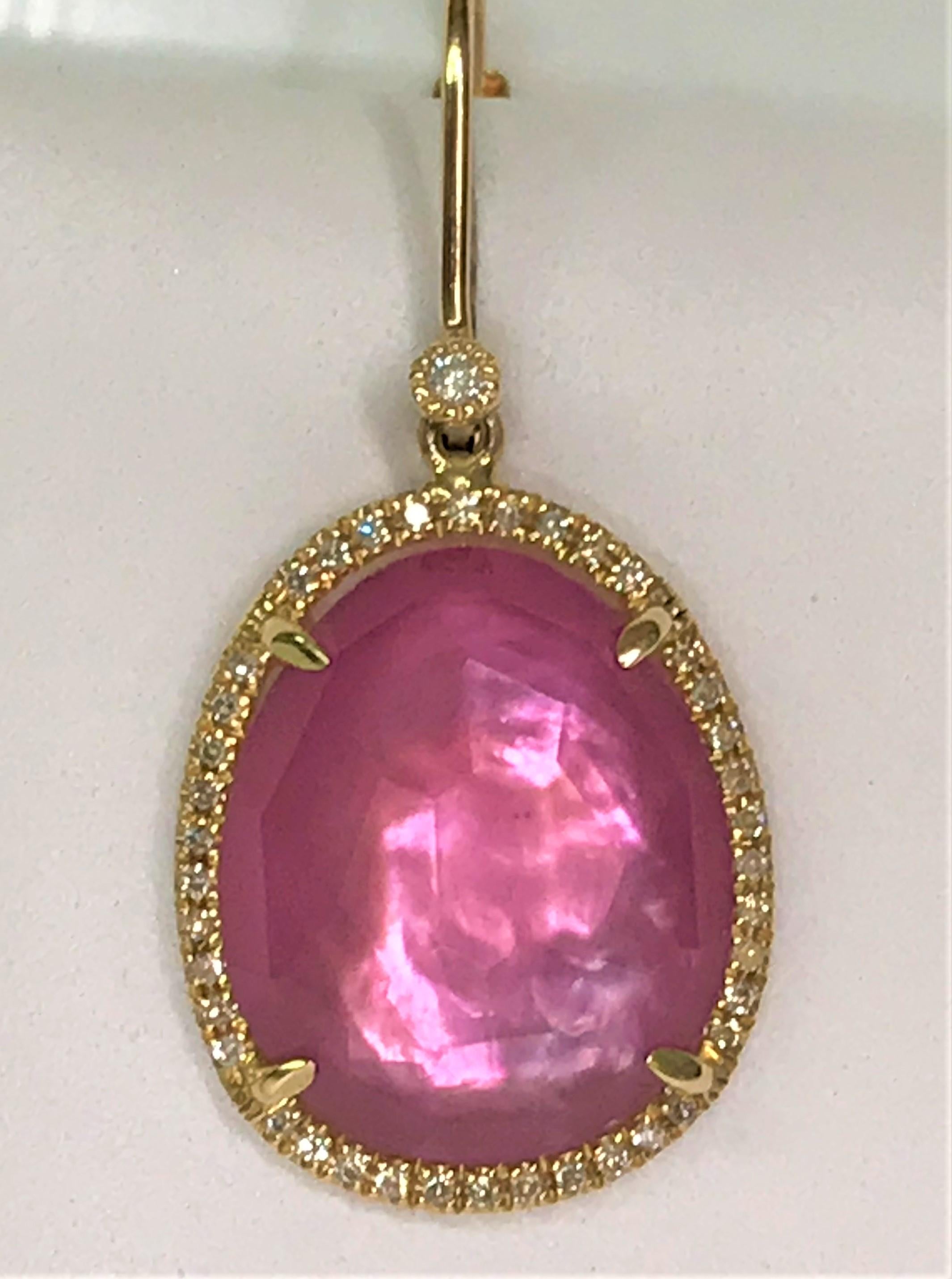 Ohrringe mit 11 Karat rosa Turmalin und Diamant 14KY (Ovalschliff) im Angebot