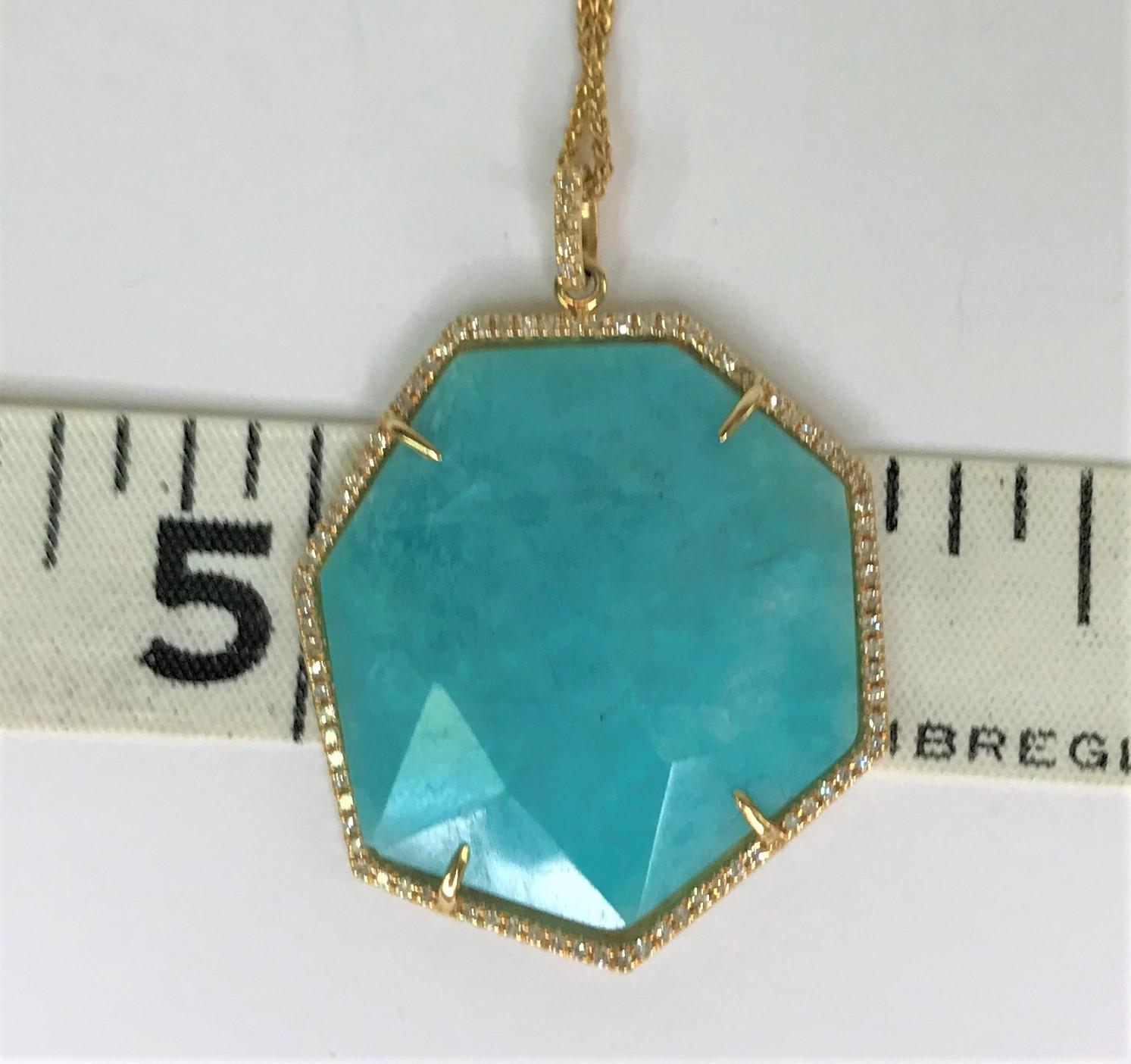 da uomo o donna Collana con diamante e amazzonite Getana 22.7ct in vendita