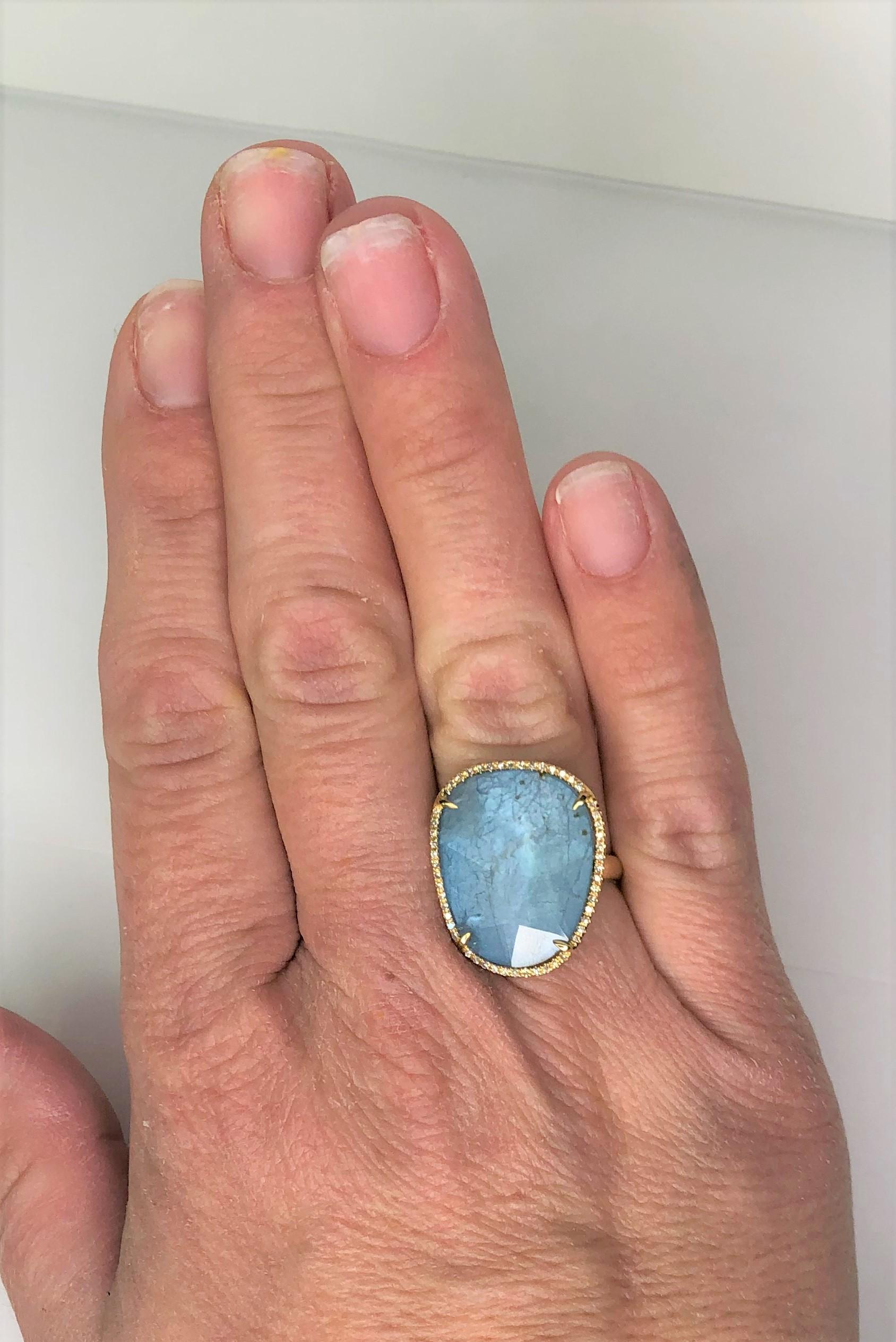 Rough Cut Getana & Co. Blue Apatite Diamond Ring For Sale