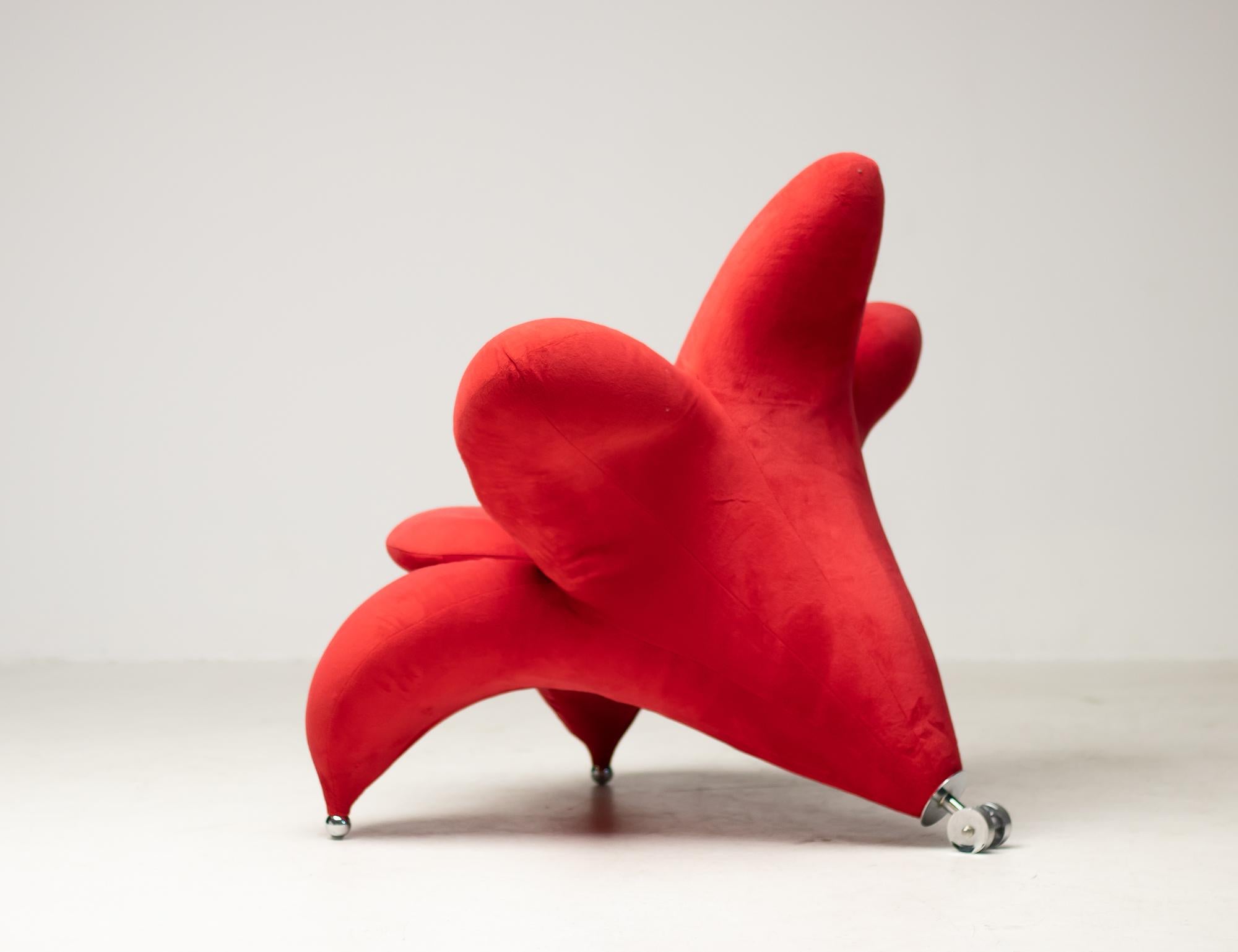 Organic Modern Getsuen Chair in Red Velvet by Masanori Umeda
