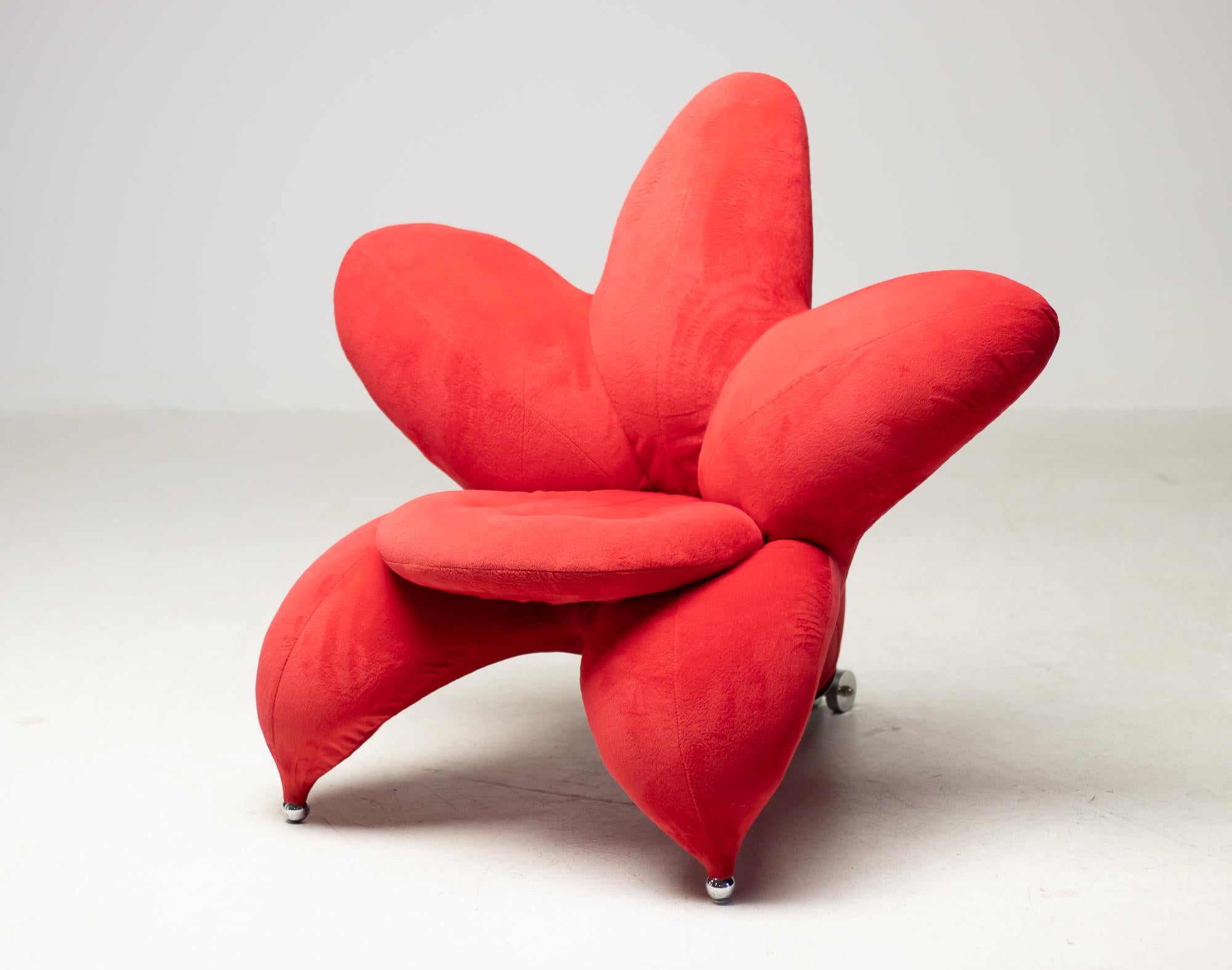 Japanese Getsuen Chair in Red Velvet by Masanori Umeda