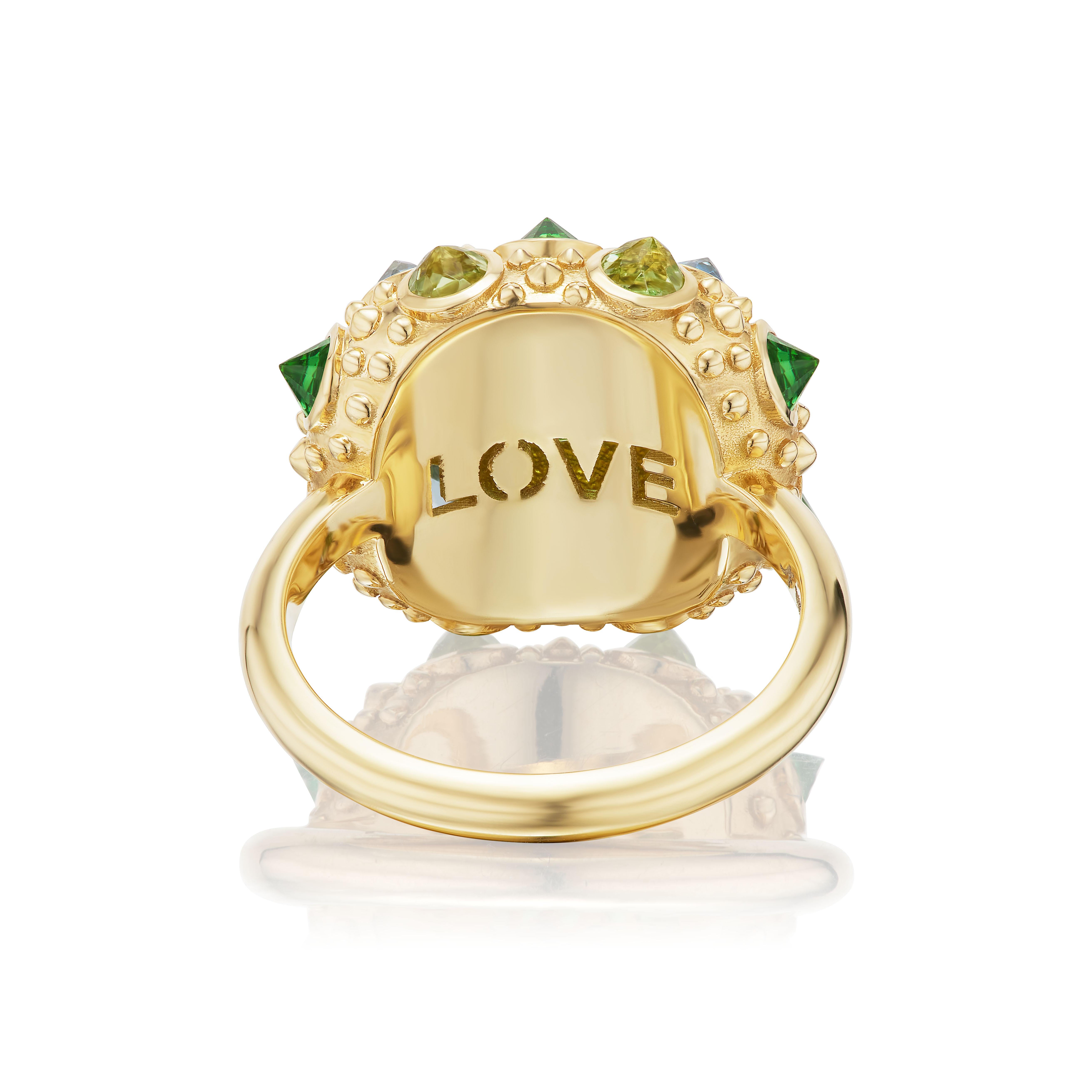 Brilliant Cut AnaKatarina Gold, Tsavorite, Aquamarine, Peridot 'Getting' Ready for Love' Ring For Sale