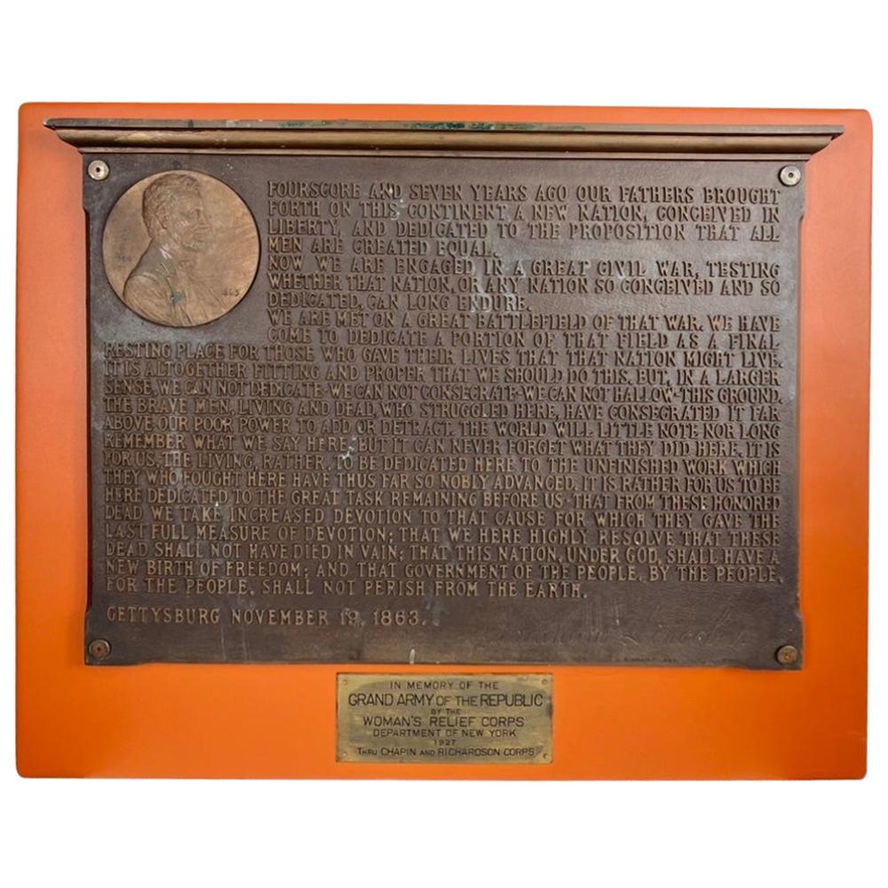 Gettysburg Address Bronze Plaque, Profile Bust of Abraham Lincoln / Gorham Co.