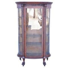 Vintage Gettysburg Furniture Empire Tiger Oak Bow Glass Paw Feet China Cabinet Curio