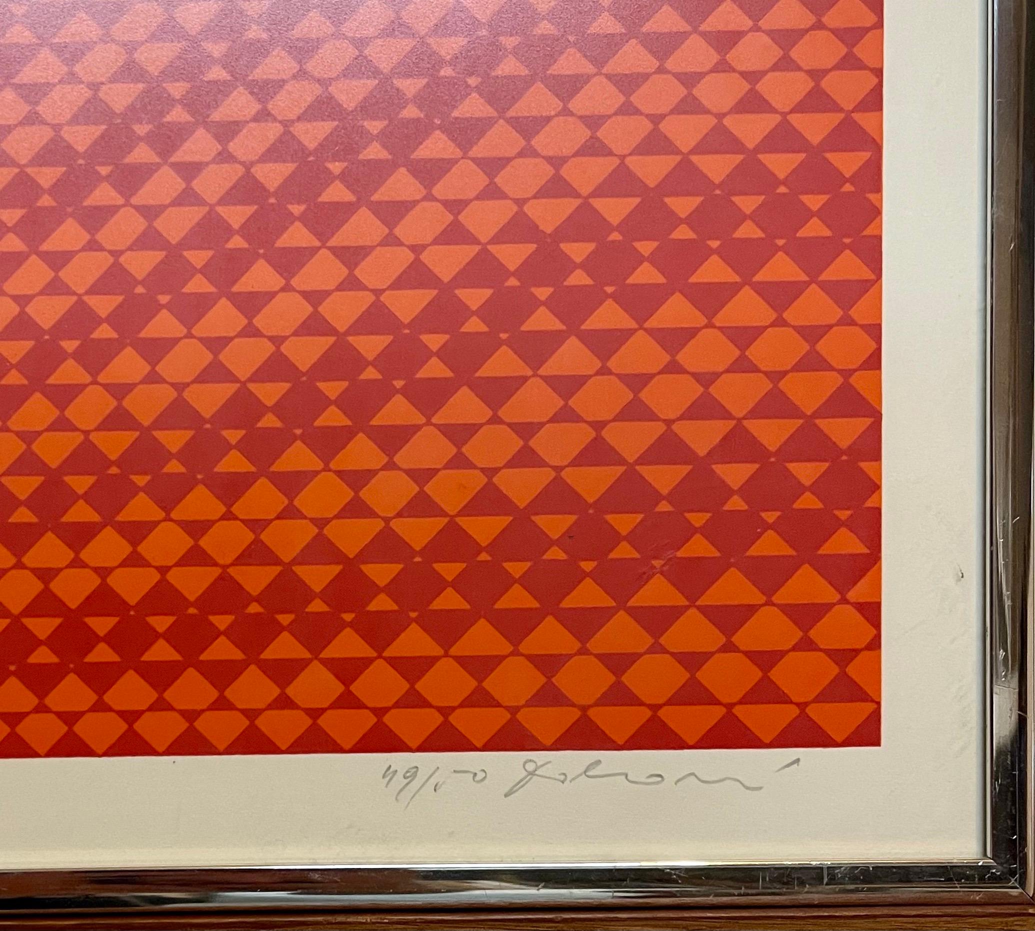 Screenprint in red/orange
Hand signed and numbered from small edition of 50
Circa 1968-1972

Getulio Alviani (1939 – 2018) was an Italian painter based in Milan, Italy. He is considered to be an important International Optical - kinetic