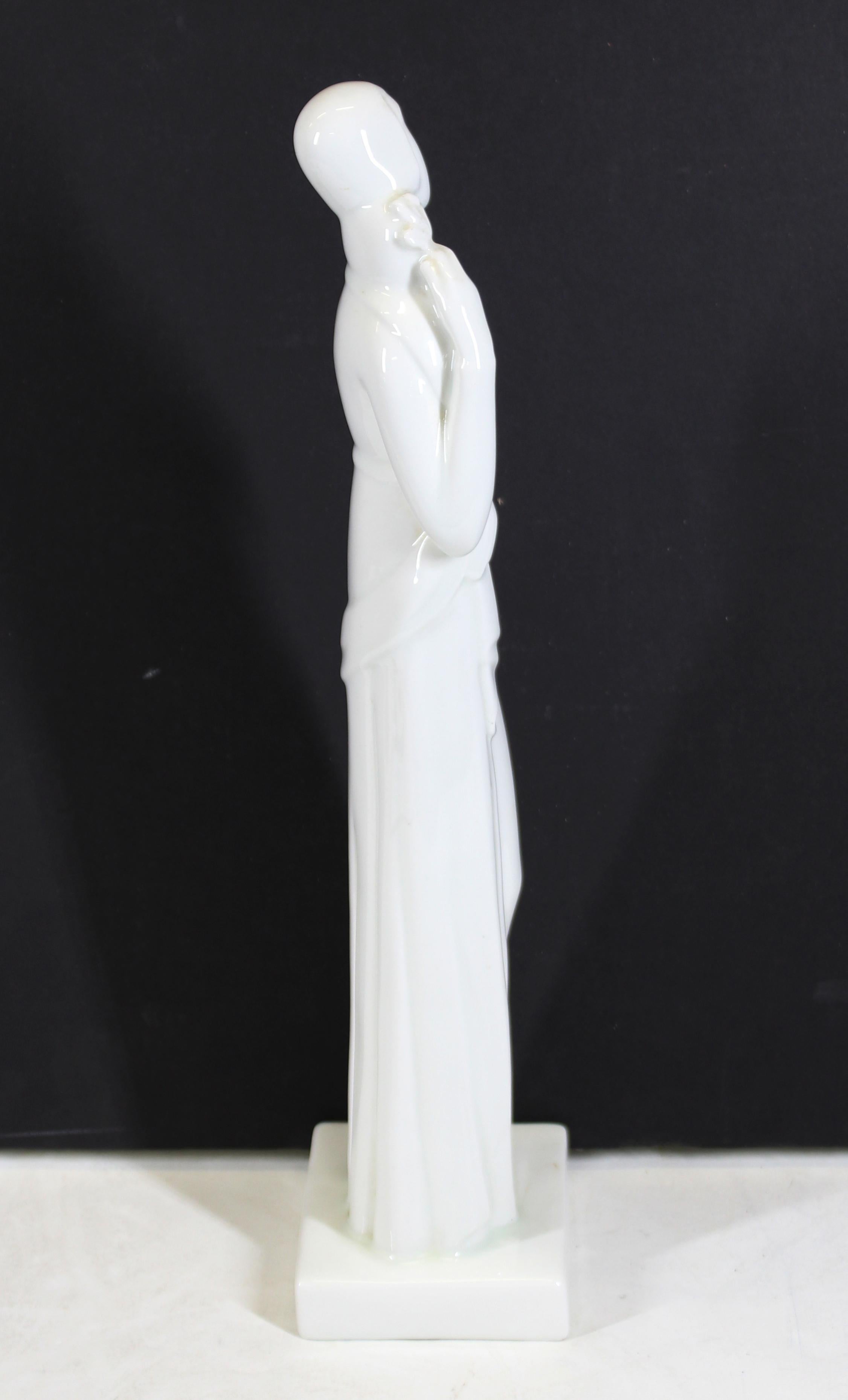 Geza De Vegh for Lamberton Art Deco Porcelain Woman with Olive Branch In Good Condition In New York, NY