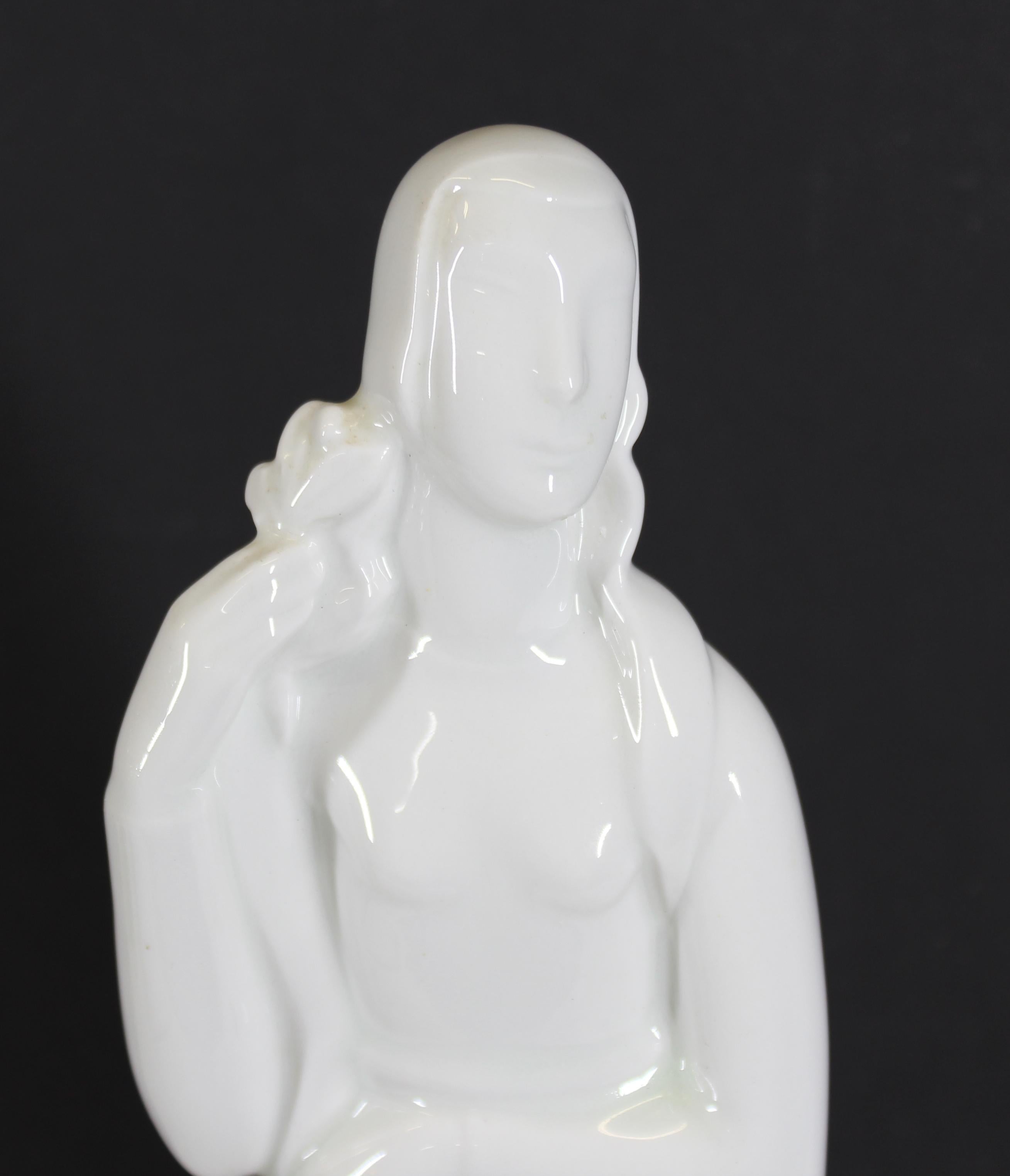 Geza De Vegh for Lamberton Art Deco Porcelain Woman with Olive Branch 1