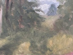 Blurred Clouds Through Gree Trees Contemporary British Oil Painting