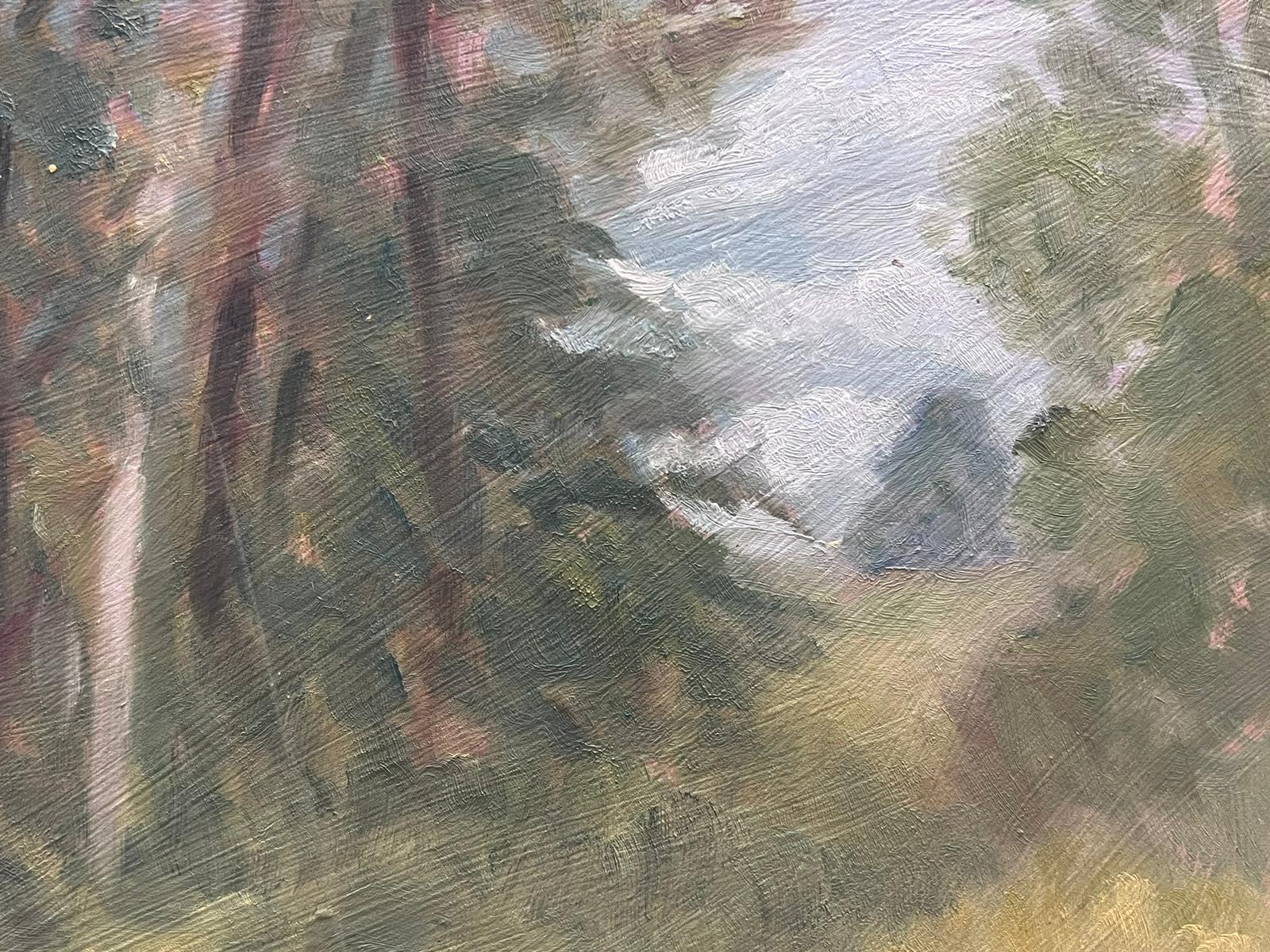 Blurred Clouds Through Gree Trees Contemporary British Oil Painting For Sale 2