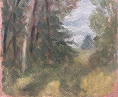 Vintage Blurred Clouds Through Gree Trees Contemporary British Oil Painting