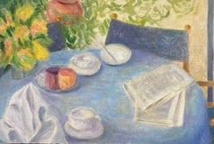 Britisches Interieur Tischszene Tee und Zeitungen Zeitgenössische modernistische Malerei