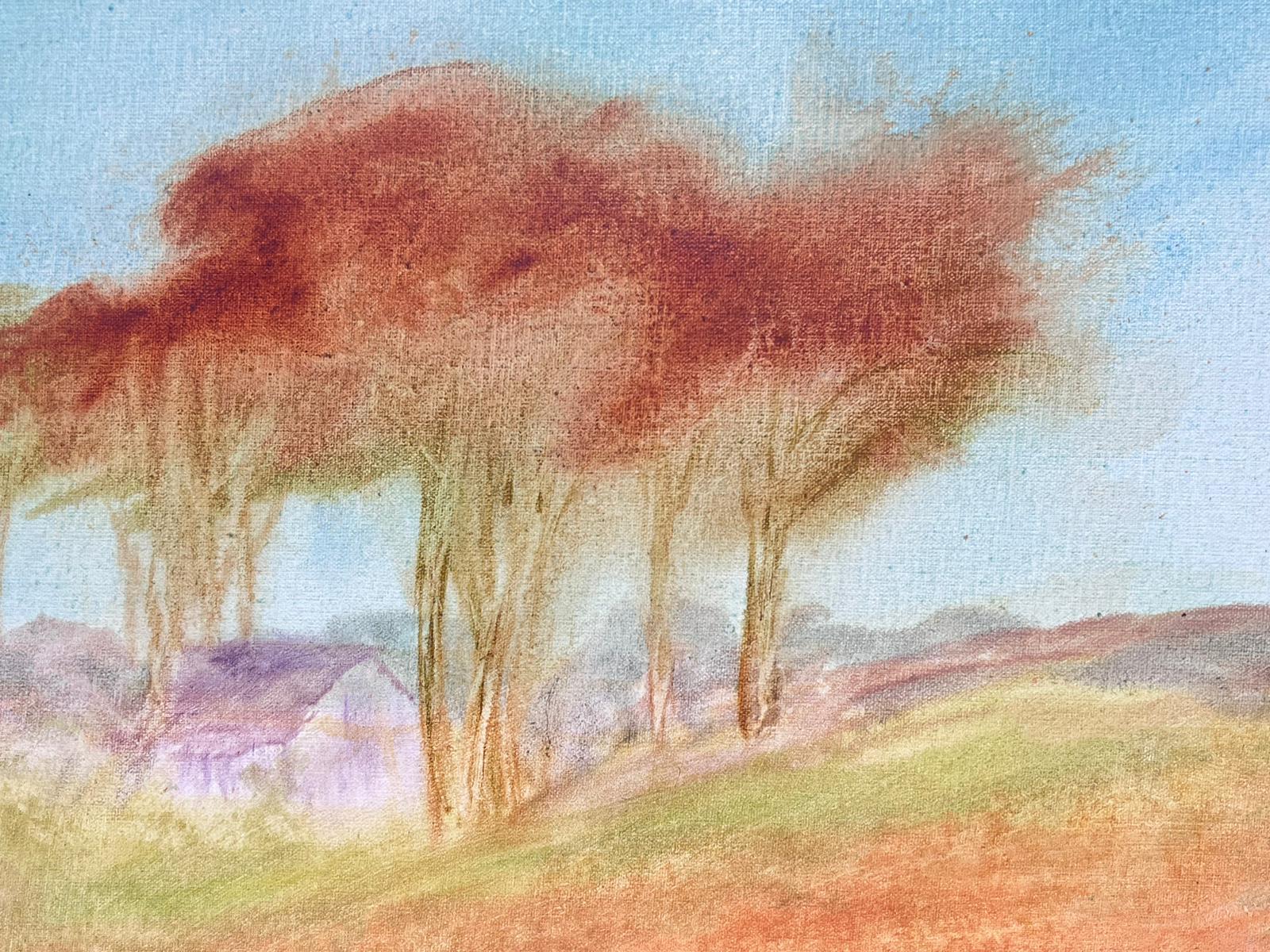 Burnt Orange Ochre Trees in Landscape Contemporary British Ölgemälde Leinwand – Painting von Geza Somerset-Paddon