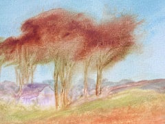 Burnt Orange Ochre Trees in Landscape Contemporary British Oil Painting canvas