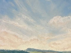 Cielo azul nublado sobre prados rayados Pintura al óleo británica contemporánea