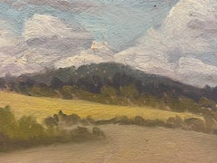 Cielo nublado sobre pradera dorada Pintura al óleo británica contemporánea