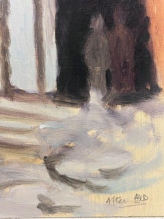 Contemporary British Modernist Painting Figures Walking To Grand Hall London