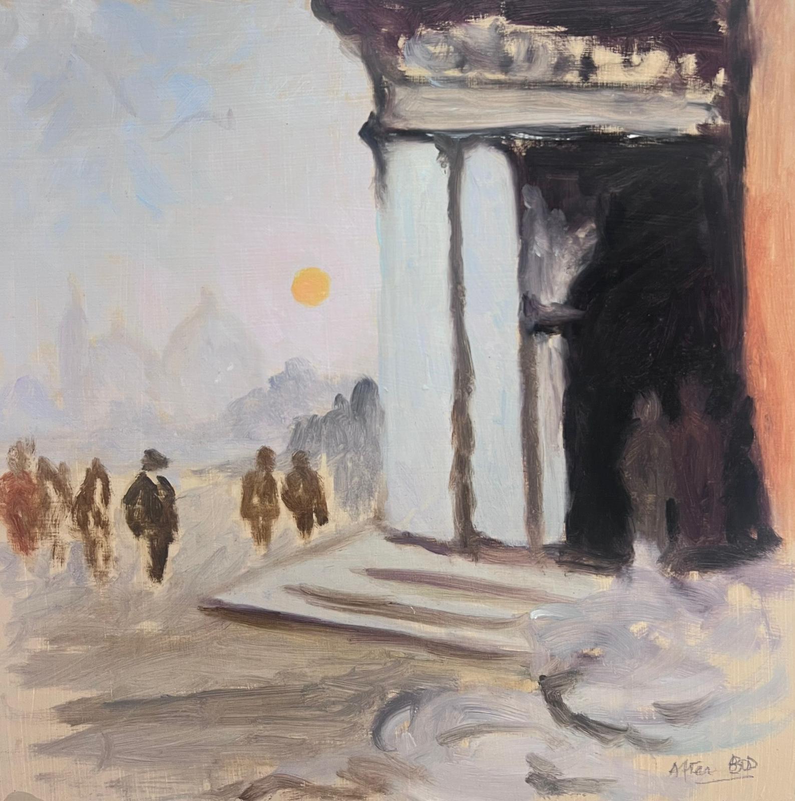 Contemporary British Modernist Painting Figures Walking To Grand Hall London