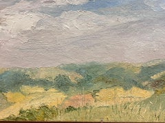 Contemporary British Oil Painting Cloudy Skies Over Green Hill Landscape