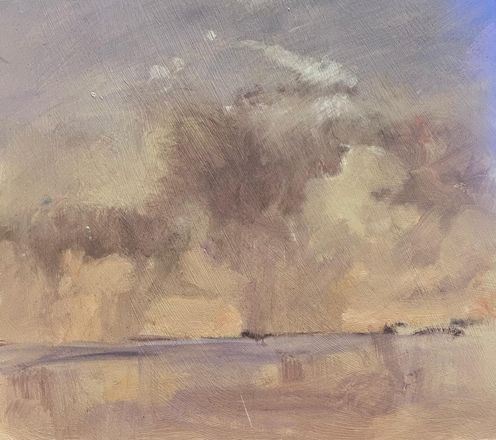 Geza Somerset-Paddon Landscape Painting - Contemporary British Oil Painting Foggy Purple Sky Landscape