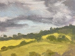 Contemporary British Oil Painting Grey Clouds Over Green Fields