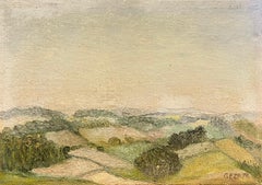 Peinture à l'huile contemporaine britannique Paysage d'un champ vert ouvert