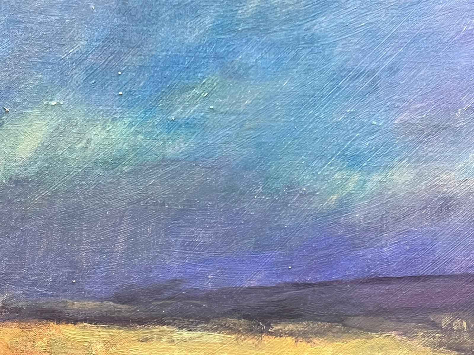 Contemporary British Oil Painting Purple Blue Sky Landscape - Gray Abstract Painting by Geza Somerset-Paddon