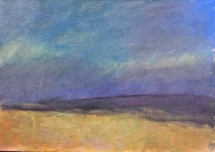 Peinture à l'huile contemporaine britannique Paysage bleu violet ciel 
