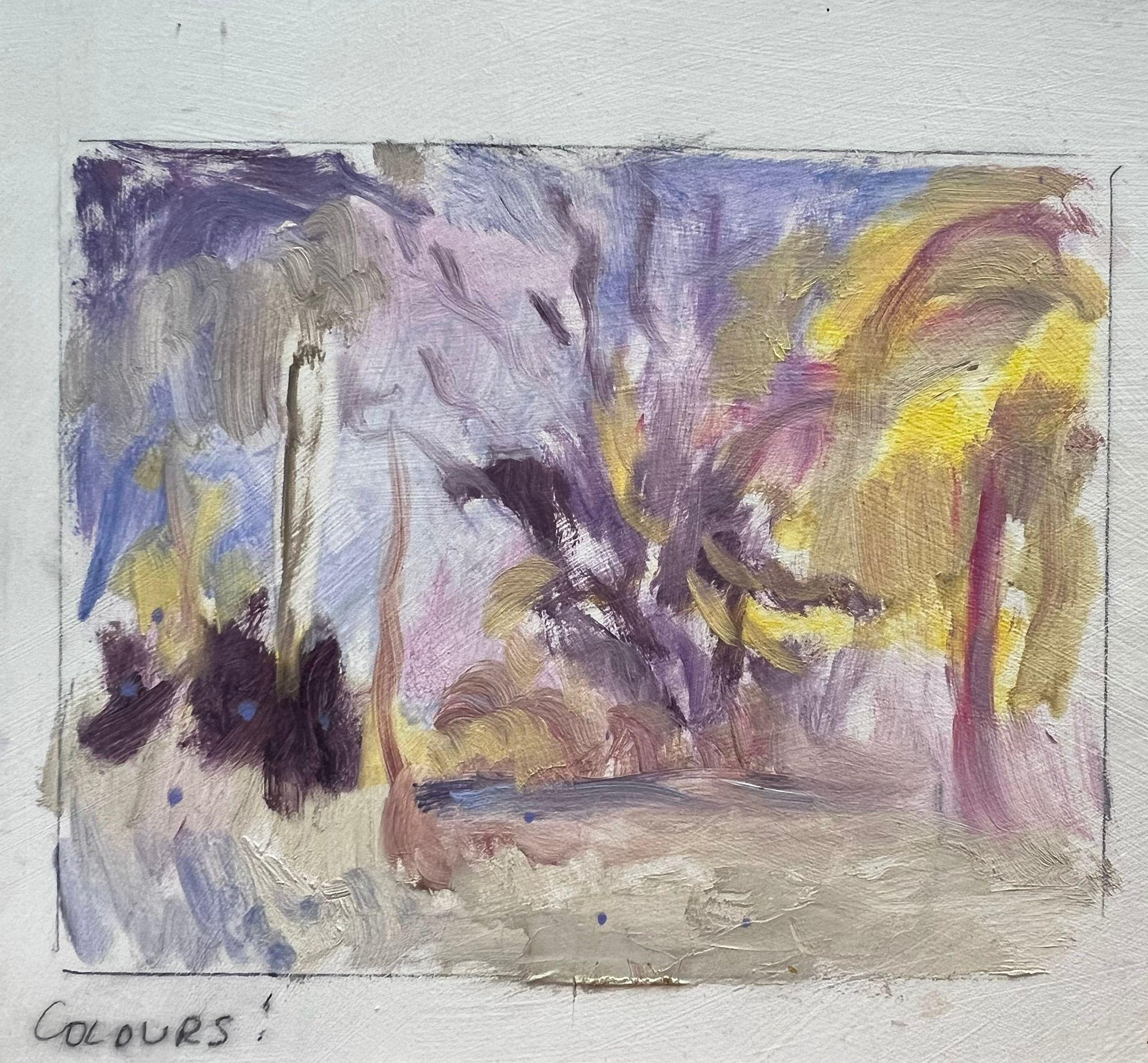 Contemporary British Oil Painting Purple Sky Yellow Trees For Sale 3
