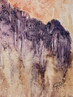 Contemporary British Painting Orange Sky Over Purple Townes Landscape